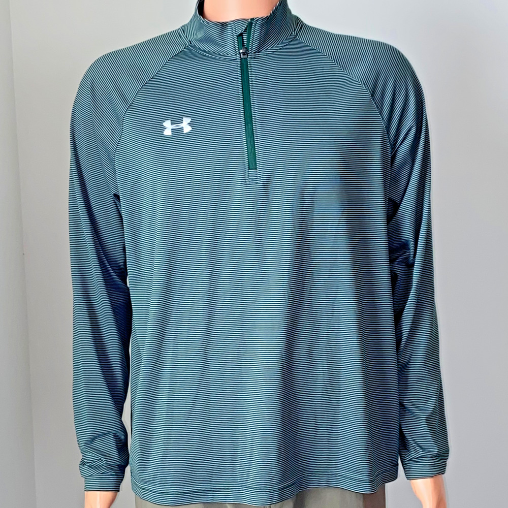Under Armour Womens Large Green Stripe 1/4 Zip Tech Heatgear Top